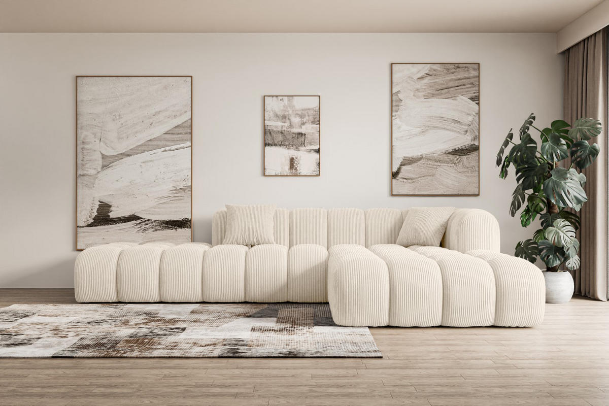 ECKSOFA Ottomane Rechts OLEA-L2 - 289x176x71 cm Beige Cord - Beige/Schwarz, Holzwerkstoff/Kunststoff (289/176cm) - ALTDECOR