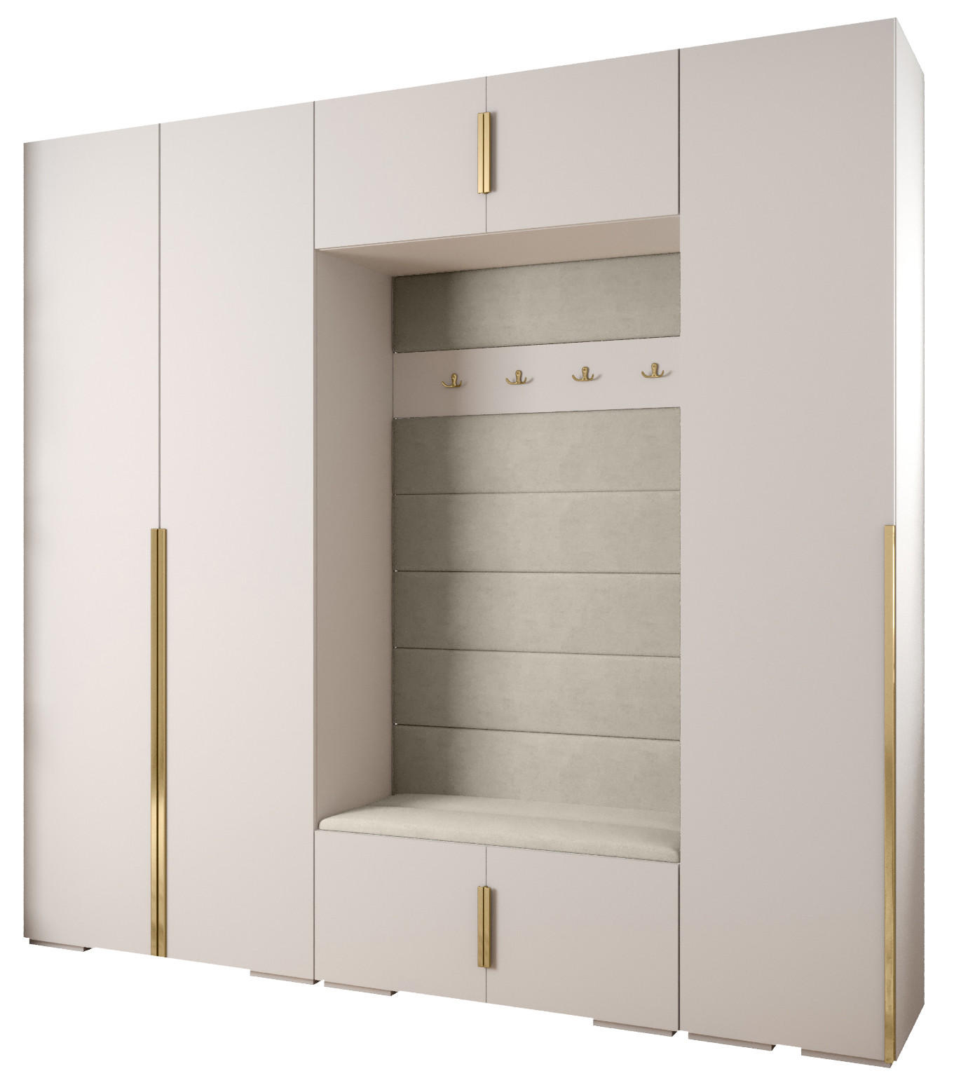 Abiks Möbel Garderoben-Set Weiß, Kaschmir, Gold 250x236.7x47 cm