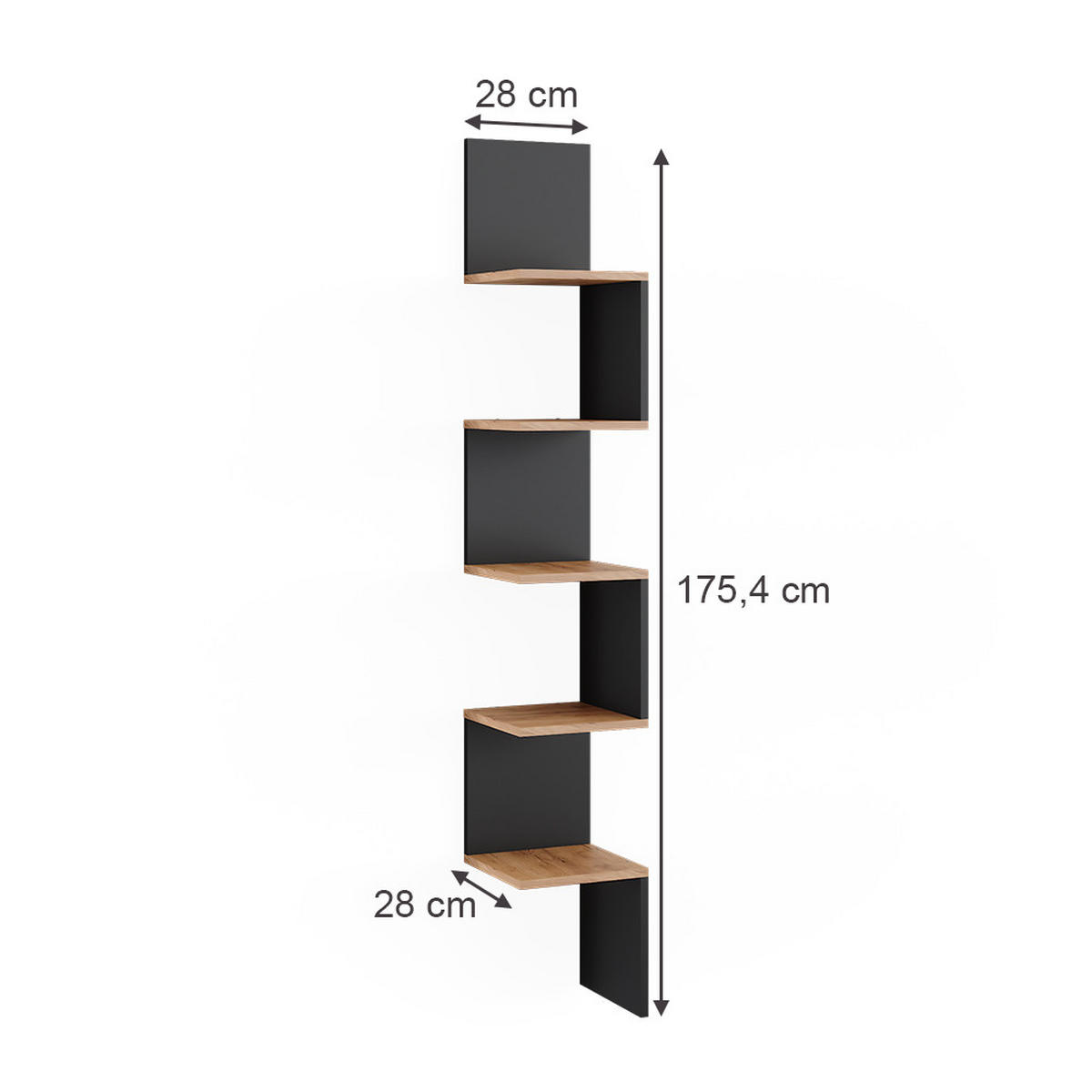 ECKREGAL Paolo Anthrazit 28 x 175.4 cm mit 5 Fächern - Honigeiche/Anthrazit, Holzwerkstoff (28/175.4/28cm) - Vicco