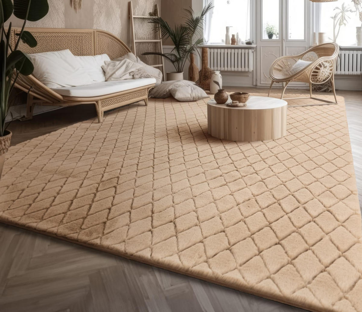 HOCHFLORTEPPICH Rauten Beige 120 x 160 cm - Beige, Kunststoff (120/160cm) - TT Home