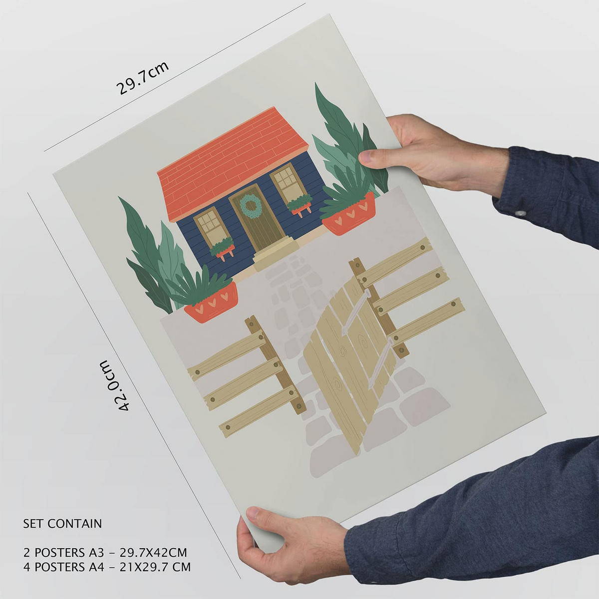POSTER Set Mit 6 Strandhaus Größe A3 & A4 Weißer Rahmen - Weiß, Papier (29.7/1cm) - Nacnic