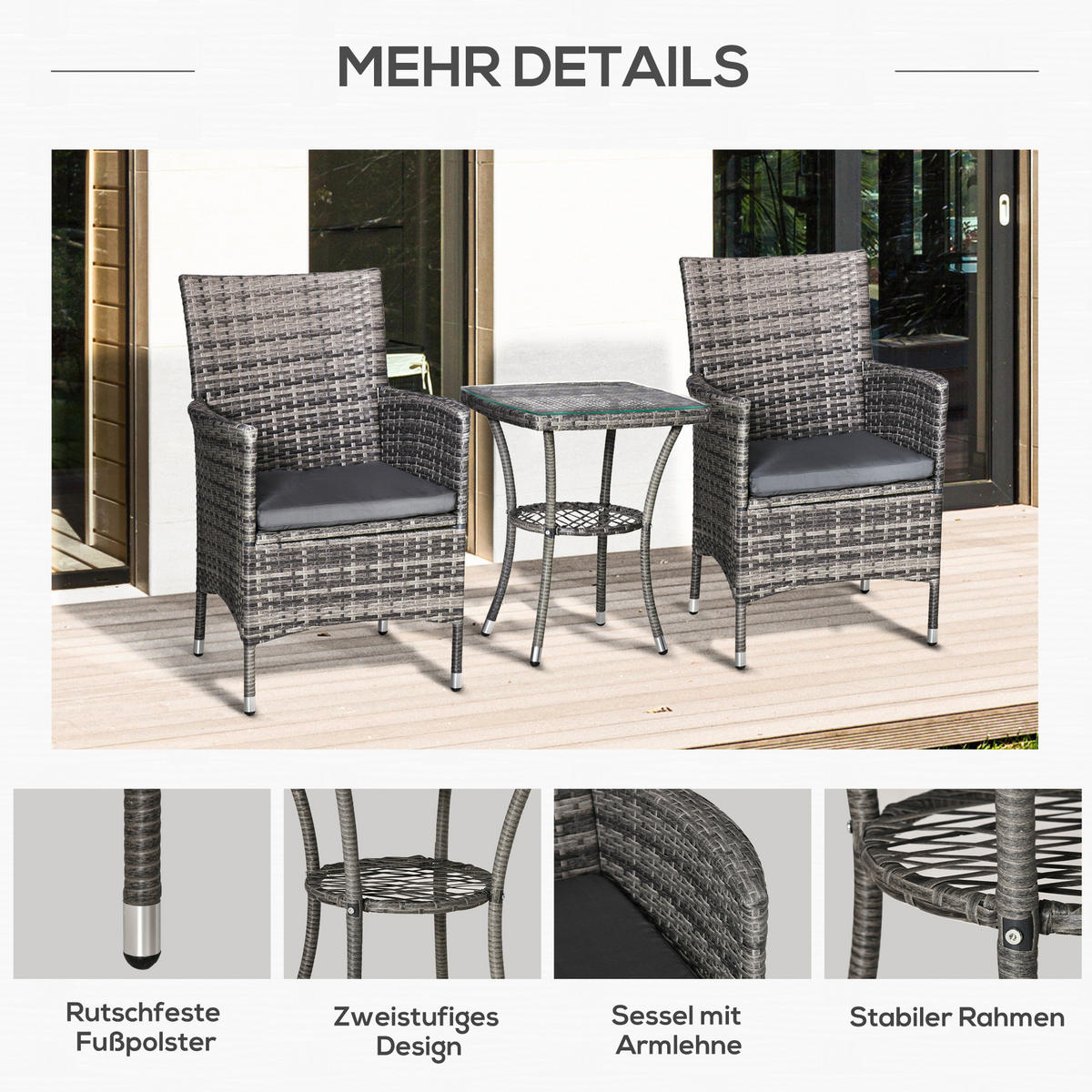 GARTENMÖBEL Set, Metall, PE, Dunkelgrau - Dunkelgrau, Metall - Outsunny