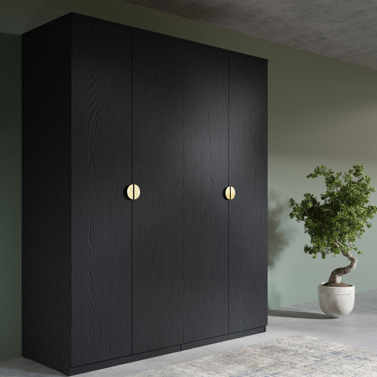 DREHTÜRENSCHRANK VIDIS - Schwarz, Holzwerkstoff (180/209/59cm) - KONSIMO®