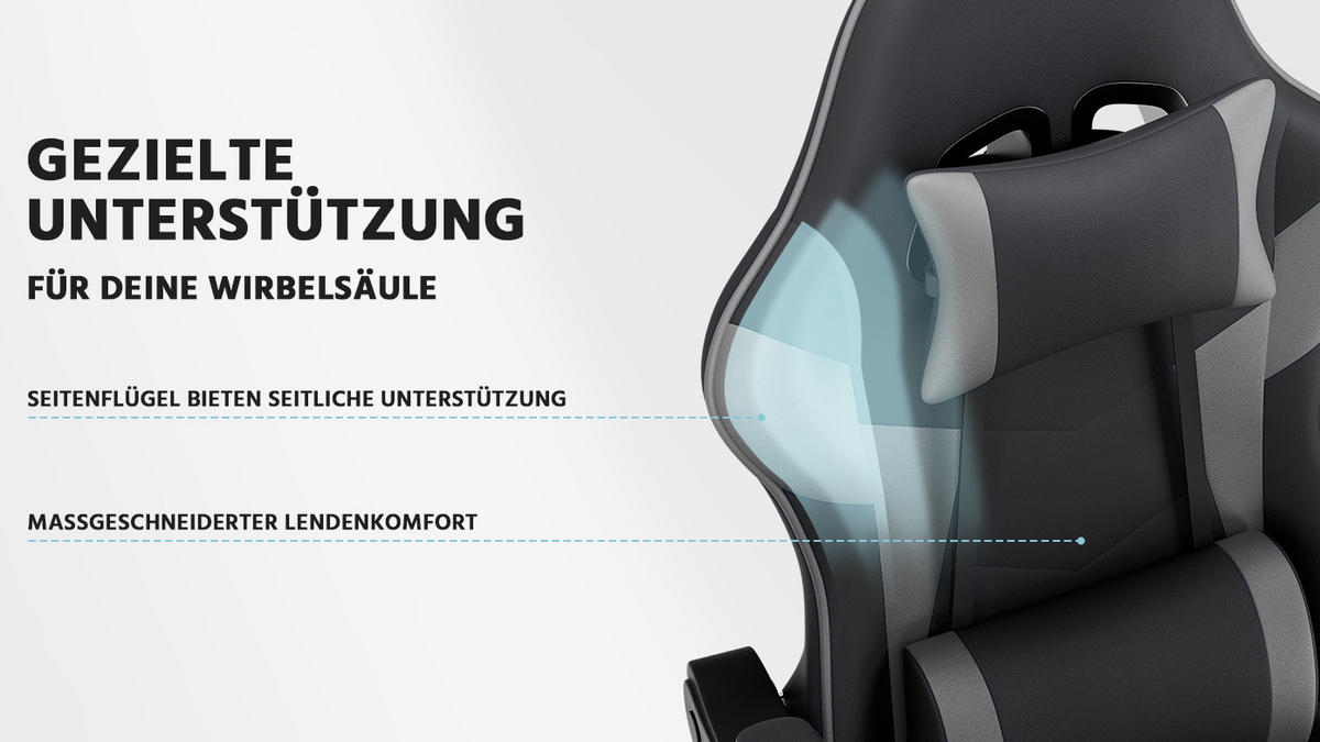 GAMINGSTUHL Schwarzgrau 58,5/63/120,5 cm - Schwarz, Metall (58.5/120.5/63cm) - PANGIVO