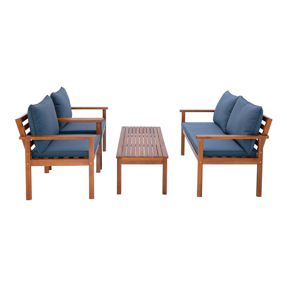 GARTENMÖBEL-SET 4 TLG. Brittoli - Grau/Akaziefarben, Holz/Textil - [en.casa]