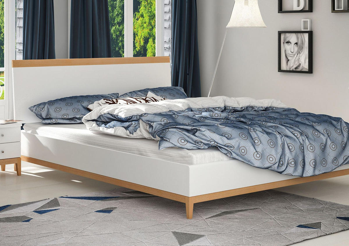 HOLZBETT Livia, Weiß/Naturfarben, 160x200 - Buchefarben/Weiß, Holz/Buchenholz (160/200cm) - Visby