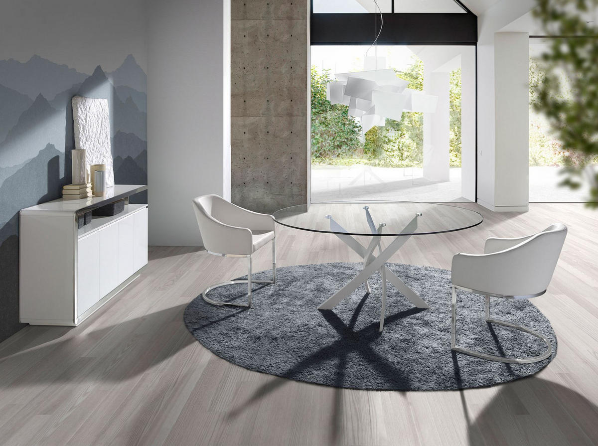 SIDEBOARD Sideboard aus weißem Holz und verchromtem Stahlsockel 140/40/85 cm - Edelstahlfarben/Weiß, Holz/Metall (140/85/40cm) - ANGEL CERDA