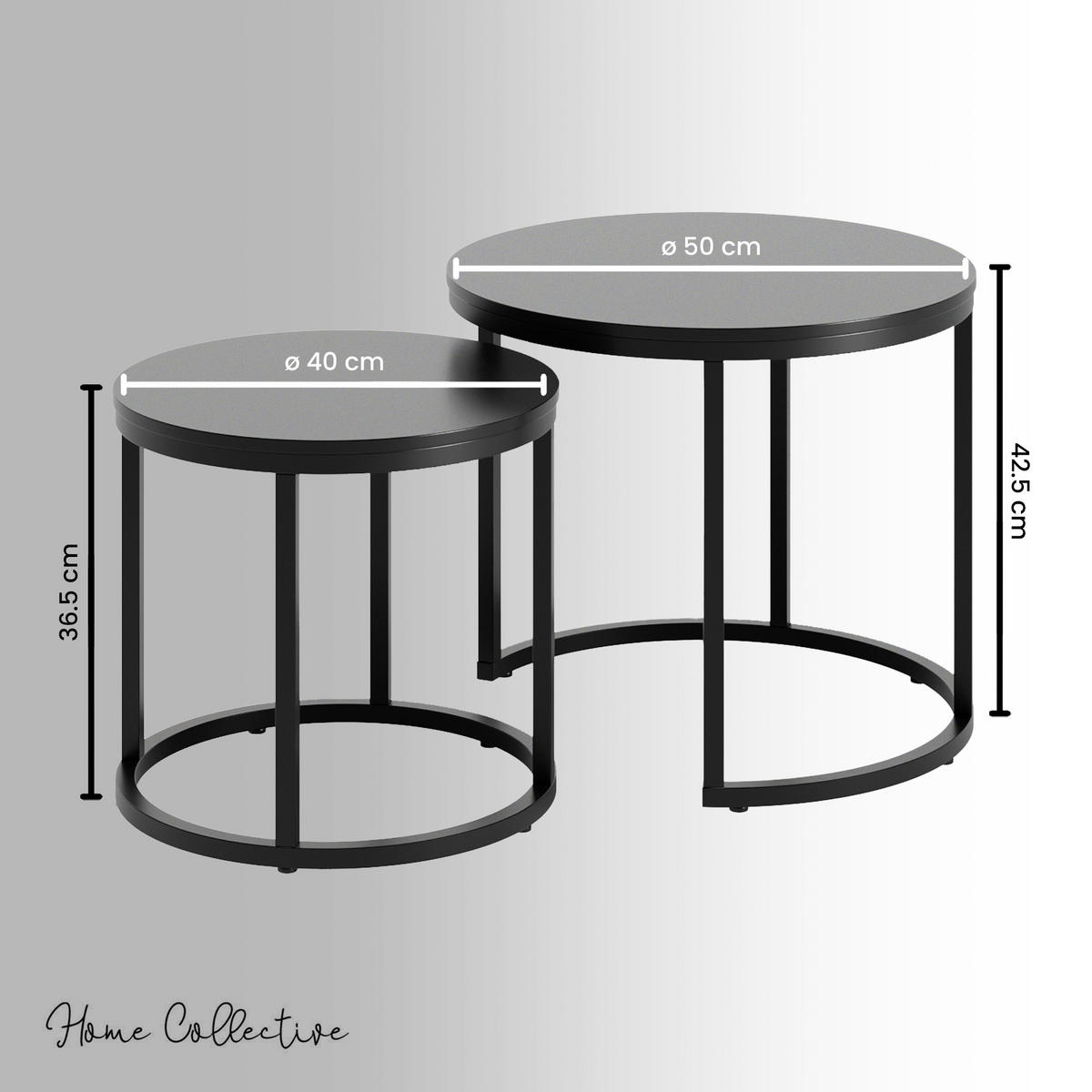 COUCHTISCH 2er Set rund Schwarz - Schwarz, Holzwerkstoff (50/50/42.5cm) - Home Collective