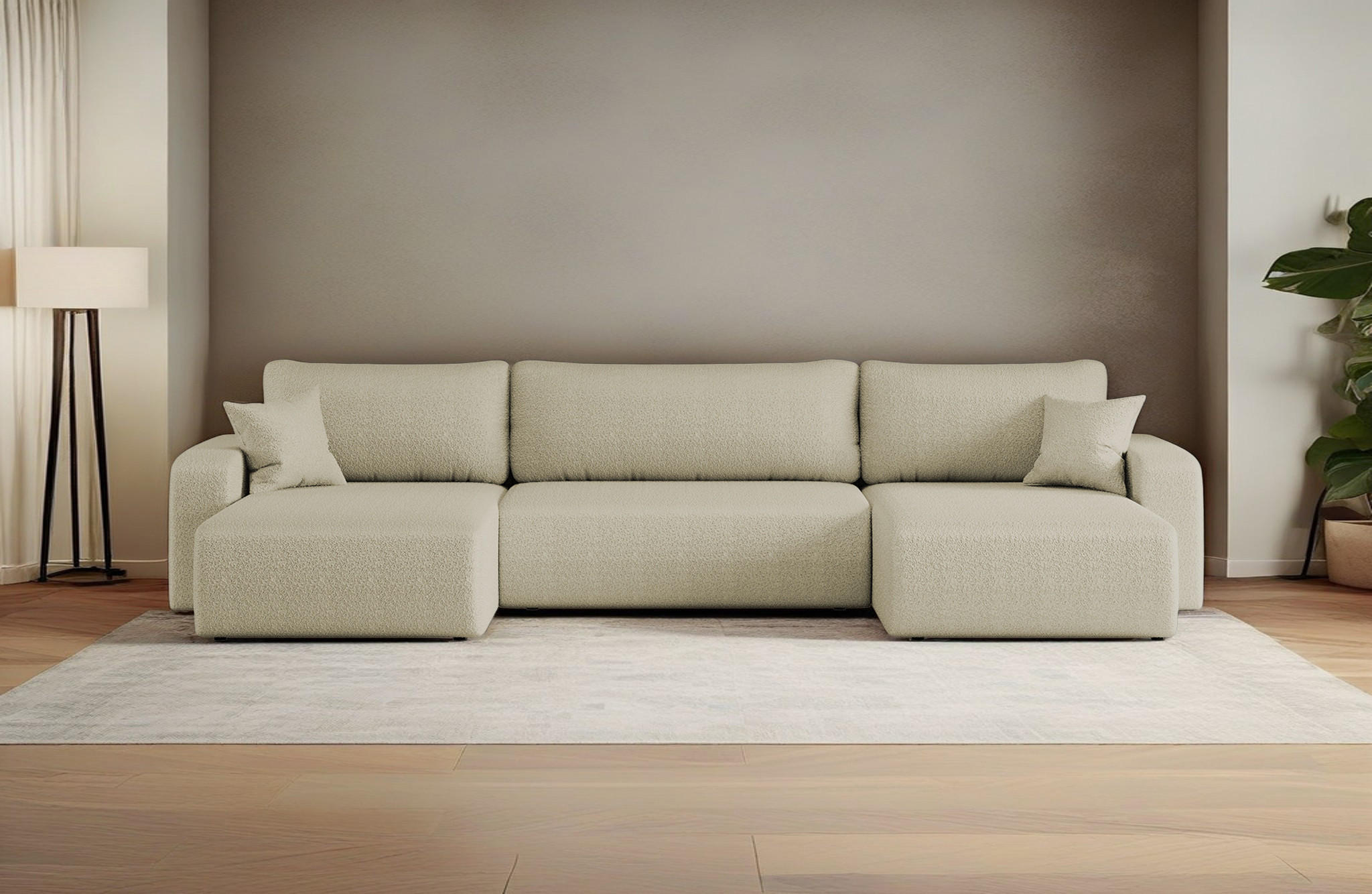 ECKSOFA U-Form Mit Schlaffunktion Und Bettkasten MILANO Stoff Beige - Beige, Holz/Textil (312/145cm) - Kaiser Möbel