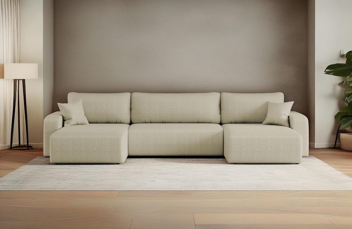 ECKSOFA U-Form Mit Schlaffunktion Und Bettkasten MILANO Stoff Beige - Beige, Holz/Textil (312/145cm) - Kaiser Möbel