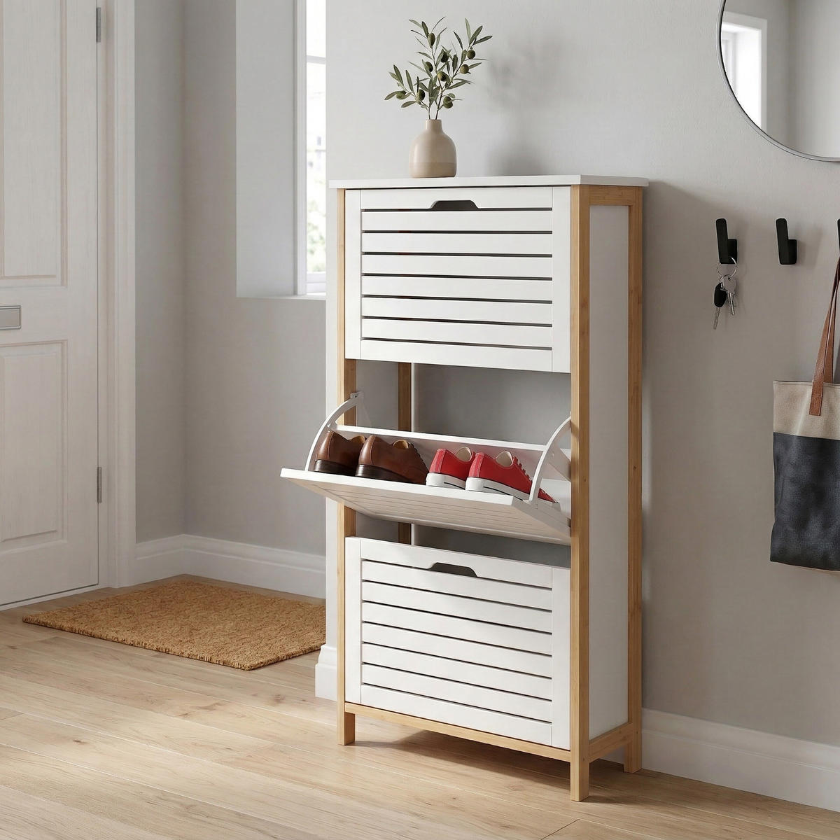 BOTNÍK - biela, drevo/kompozitné drevo (53/108.5/19cm) - Relaxdays