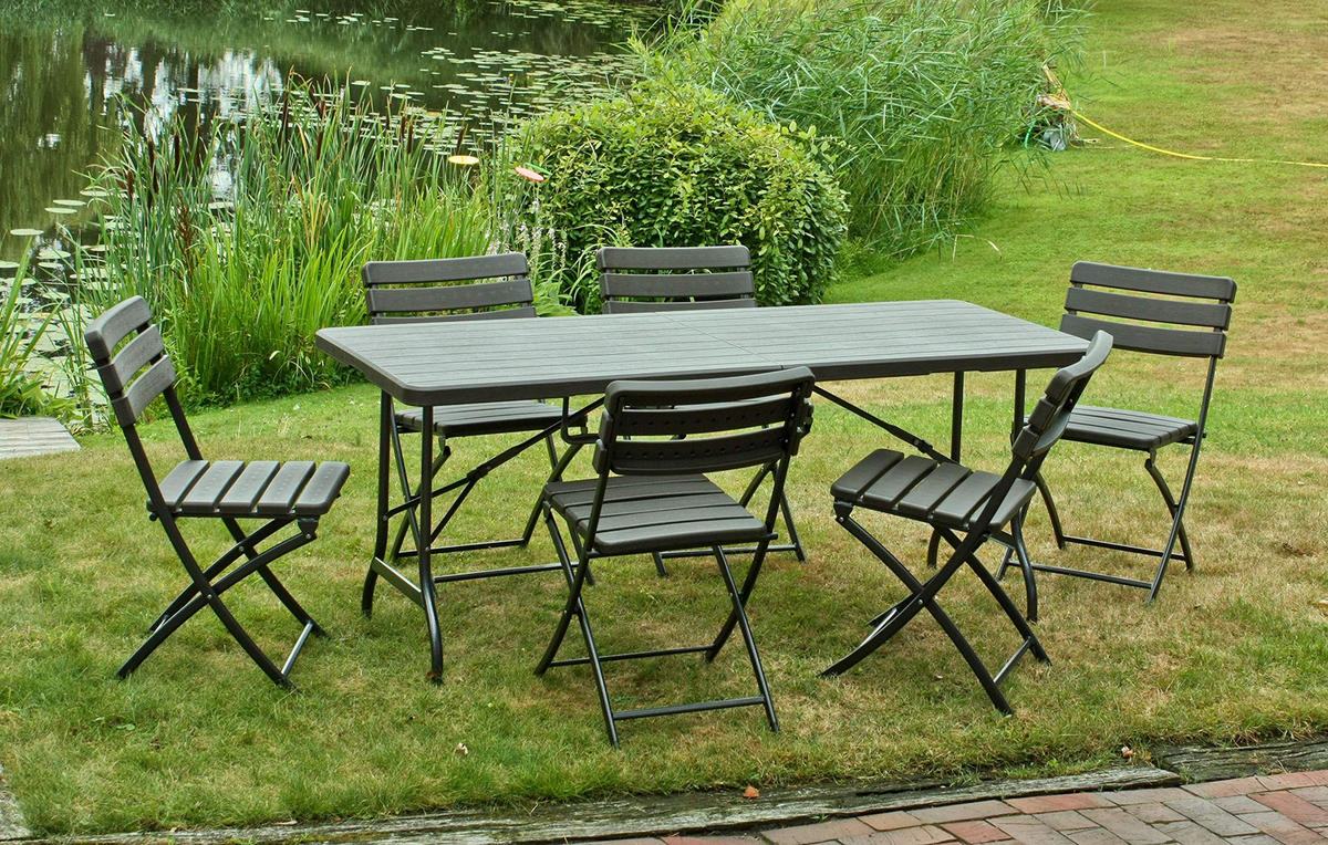 GARTEN-SITZGRUPPE Nora 7-teilig Gartenmöbel-Set - Braun, Kunststoff - DELUKE