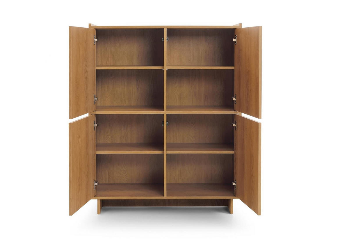 SUNA Highboard Japandi Design Kommode Eiche Caramel grifflos 124 cm hoch - Braun, Holzwerkstoff (98/124/39cm) - Bettso