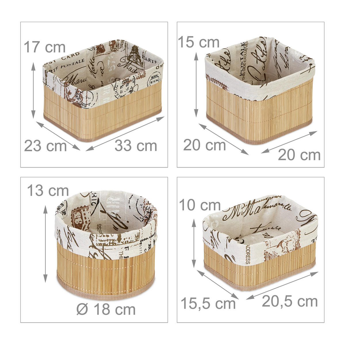 4XAUFBEWAHRUNGSKORB - Multicolor, Holz/Holzwerkstoff (23/33/17cm) - Relaxdays