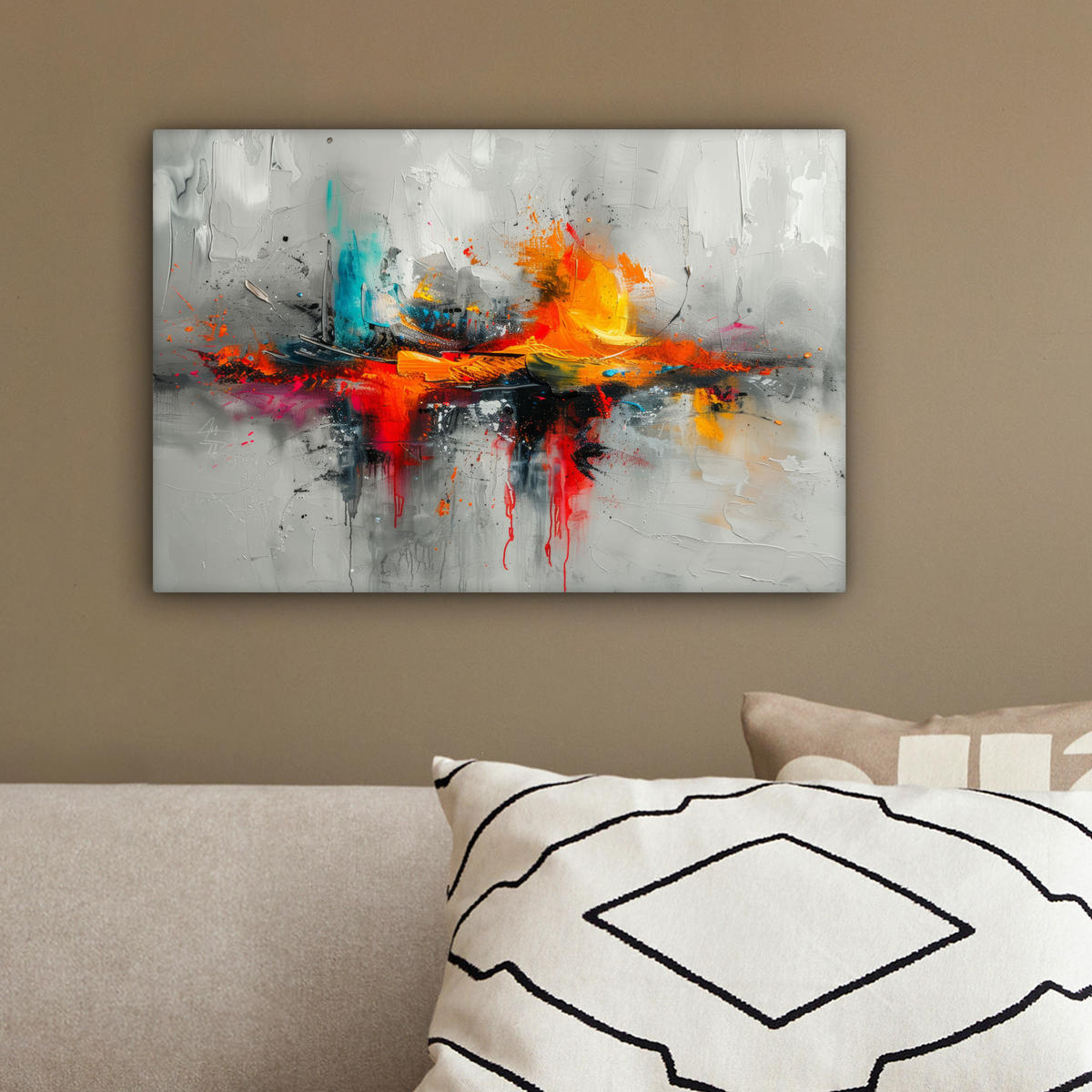 LEINWANDBILD Moderne Kunst - Orange - Grau - Abstrakt 30x20 cm - Hellgrau, Textil (30/20cm) - MuchoWow