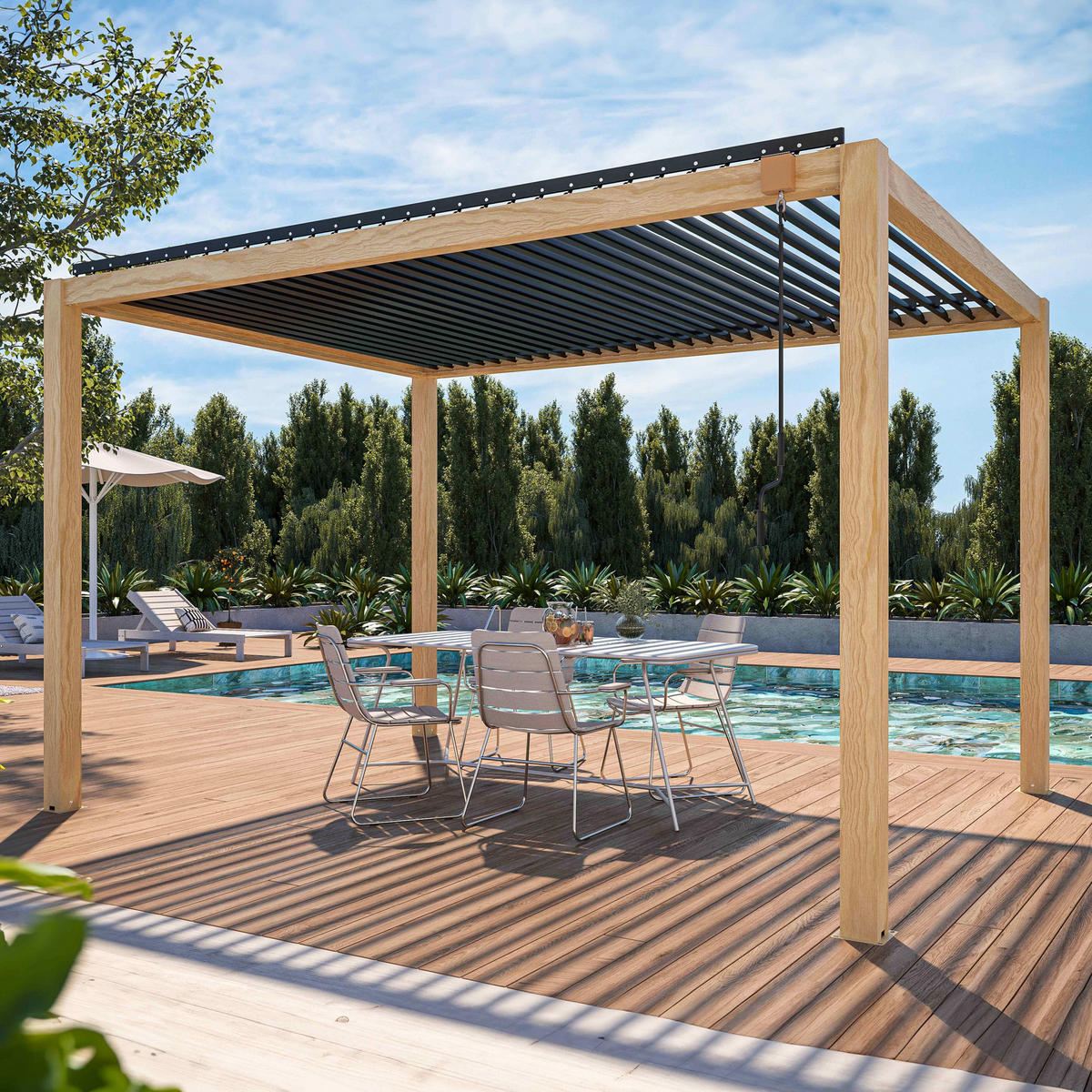 PERGOLA bioklimatische 3x4m, Grau - Grau, Metall (304/258/404cm) - Oviala