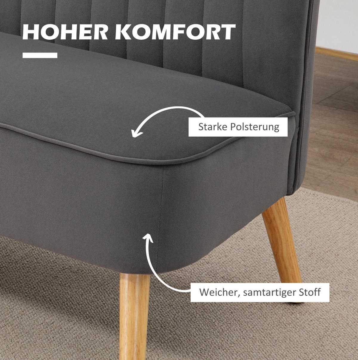 SOFA 2-Sitzer mit Leinenoptik 117 cm Dunkelgrau - Dunkelgrau, Holzwerkstoff (117/77/56.5cm) - Meubliv
