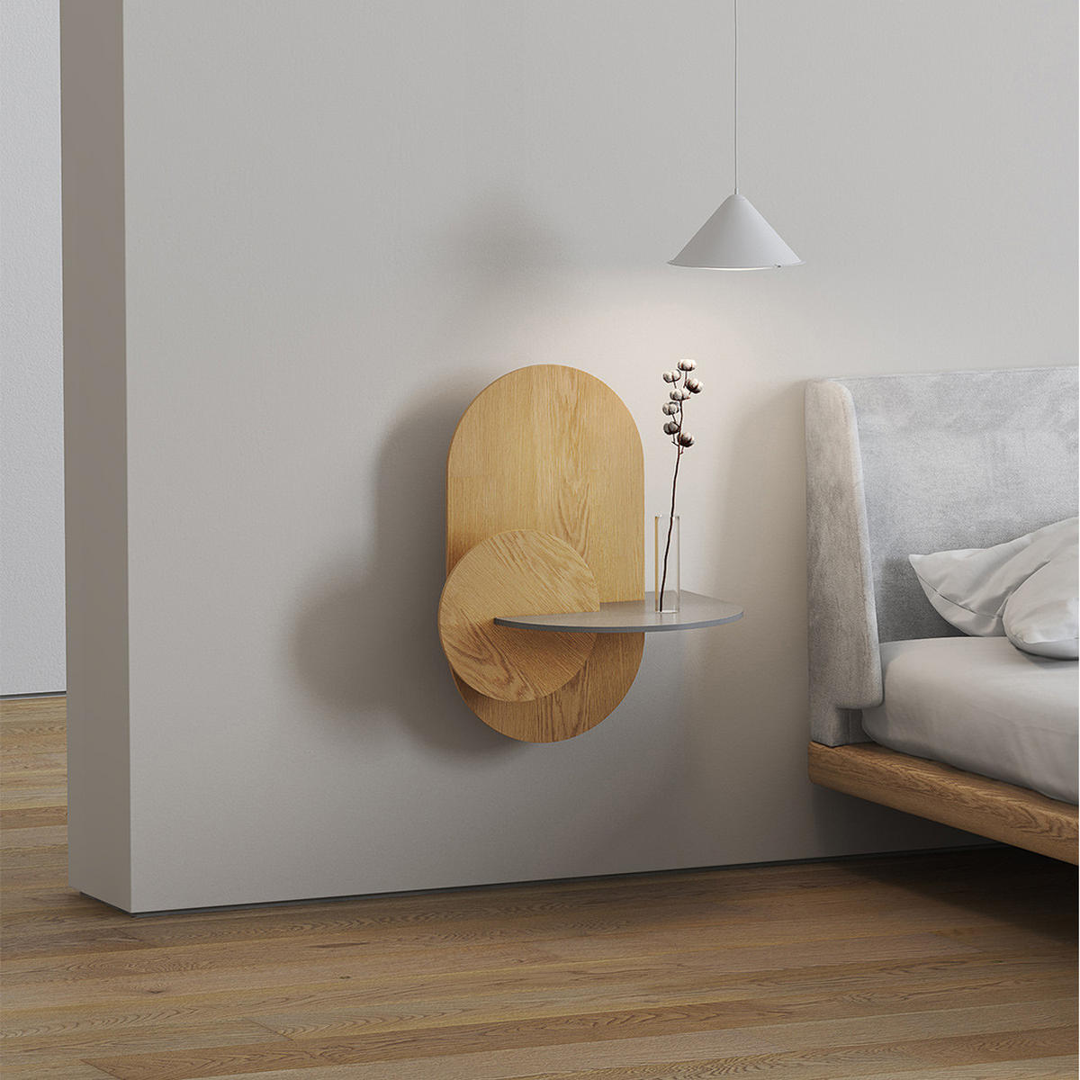 NACHTSTAND ALBA mit versteckter Aufbewahrung Oval - Eichefarben/Weiß, Holz (60/55/45cm) - Woodendot