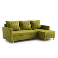 ECKSOFA FOX L-förmig Modernes Verstellbare Kopfstützen Luxuriöser Velours Schlaffunktion lose Rückenkissen freistehend RECHTS 224x146x98 cm Yellow - Gelb, Holz/Textil (224/146cm) - DomoHome