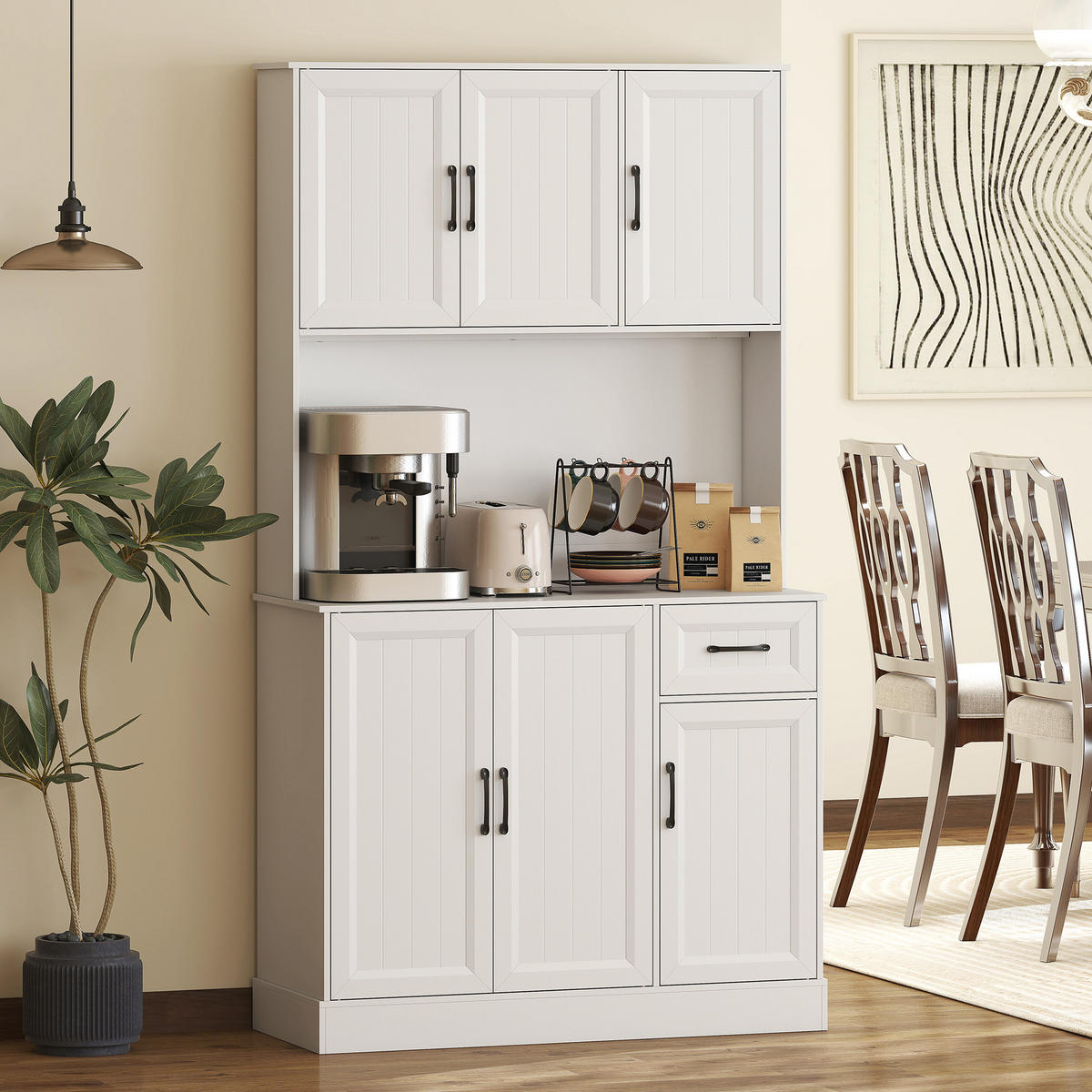 KÜCHENSCHRANK Buffetschrank mit Arbeitsplatte Verstellbaren Regalen 6 Türen - Schwarz/Weiß, Holzwerkstoff/Metall (39.5/180.5/100cm) - HOMCOM