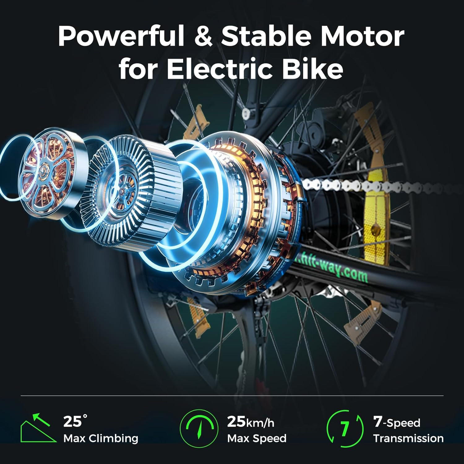 E-BIKE BK11M Klapprad 20 × 4,0 Zoll mit 48V15Ah Akku Max 45-100km - Grün, Metall (30cm) - HITWAY