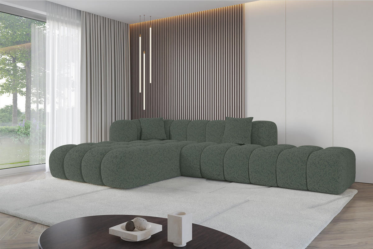 ECKSOFA Ottomane Links OLEA-L2 - 289x176x71 cm Grün - Schwarz/Grün, Holzwerkstoff/Kunststoff (289/176cm)