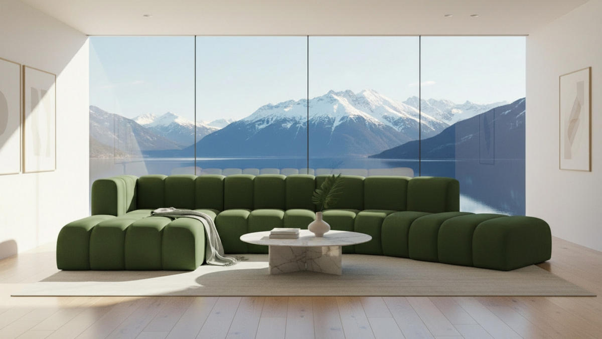 ECKSOFA L-Form GRAND Round, Stoff Salvador, Grün, Links - Grün, Holz (445/179cm) - Kaiser Möbel