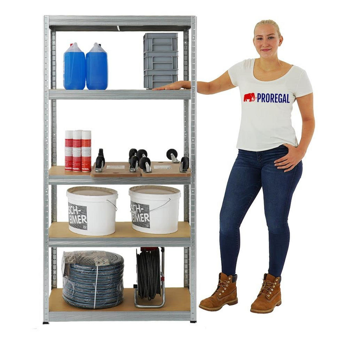 SCHWERLASTREGAL Slim Elephant S 180x90x45 cm 5 Ebenen Fachlast 350 kg Verzinkt - Silberfarben, Metall (90/180/45cm) - PROREGAL