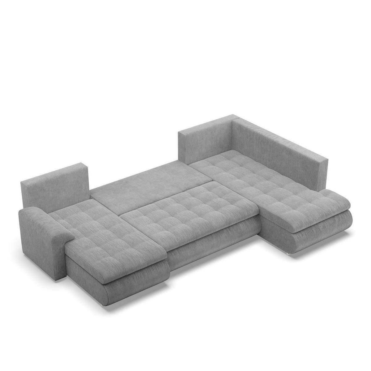 U-SOFA MIT SCHLAFFUNKTION FORESTA, Cord - Grau - Grau, Textil (300/89/200cm)
