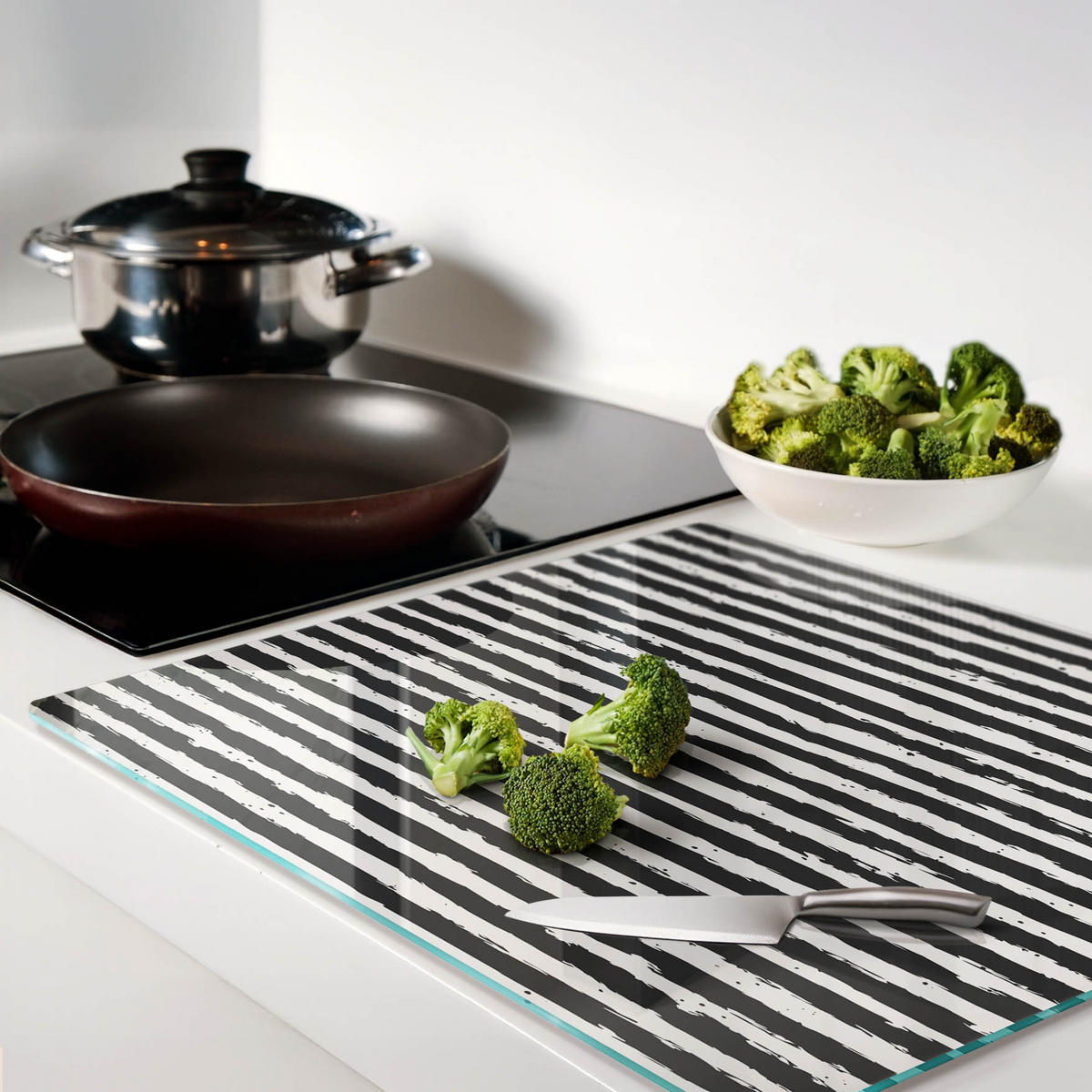 GLASPLATTE 60x52 cm Streifen - Schwarz, Glas (60/0.4/52cm) - TULUP