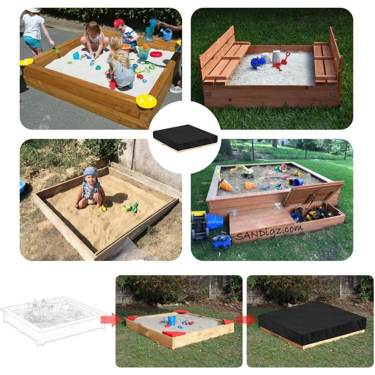 SANDKASTEN Abdeckung 160 x 160 cm Wasserdicht - Schwarz, Textil (1/1/1cm)