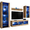 WOHNZIMMERSET TIVOLI MEDIO, 4er-Set, Eiche Wotan, LED Blau - Eiche Wotan, Glas/Holzwerkstoff (245/159/35cm) - Komodee