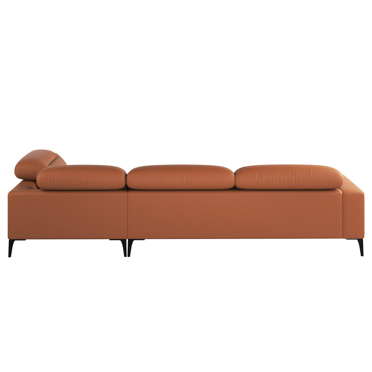 ECKSOFA mit Ottomane - Kastanienfarben/Schwarz, Leder/Metall (325/238cm) - home24