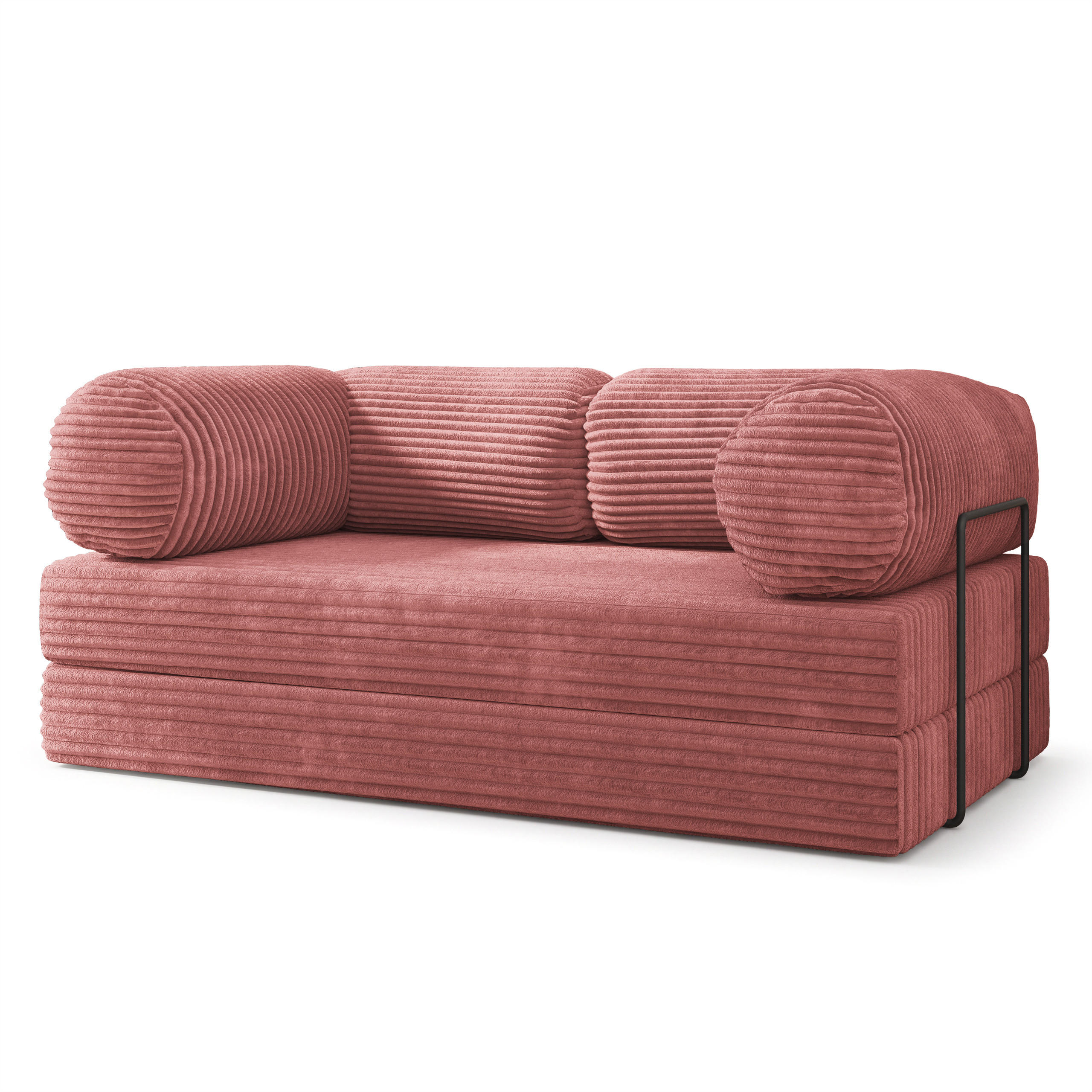BETTSOFA ALVIO aus Schaumstoff Kordstoff Rosa Schlaffunktion - Rosa, Textil (170/68/80cm) - MASSENO