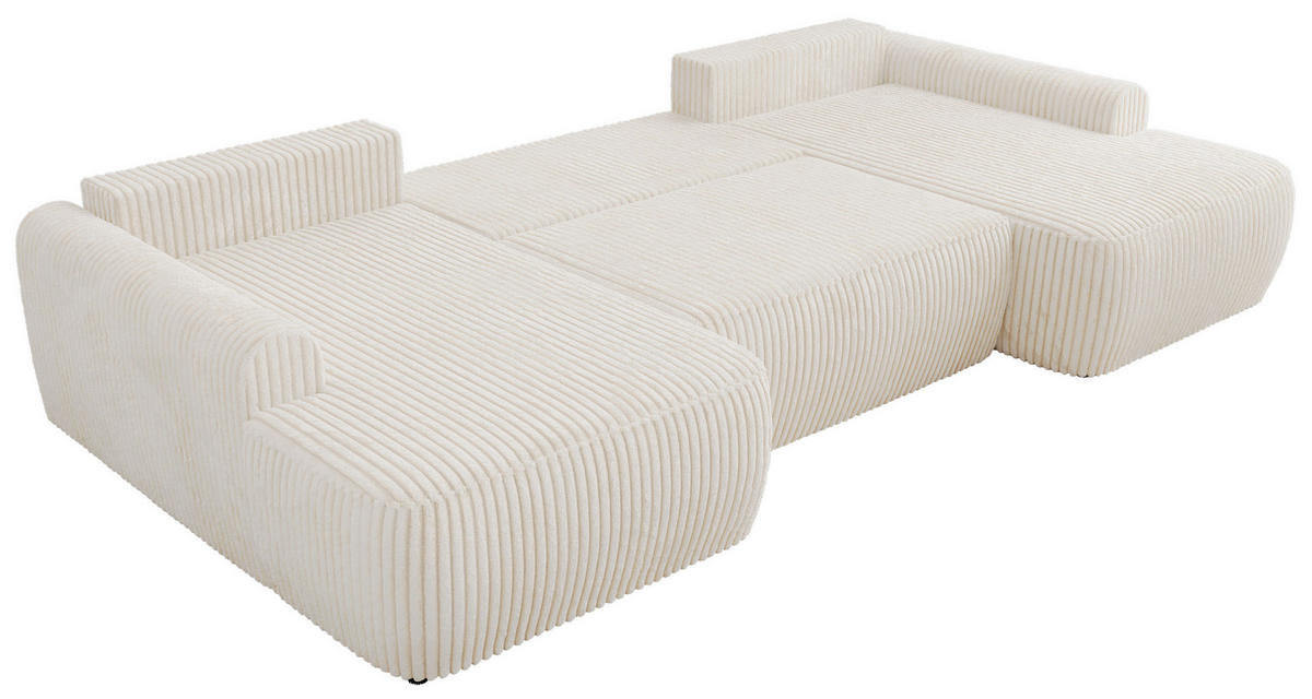 WOHNLANDSCHAFT CUBO U Creme Cord - Creme/Schwarz, Kunststoff/Textil (370/100/187cm) - MKS