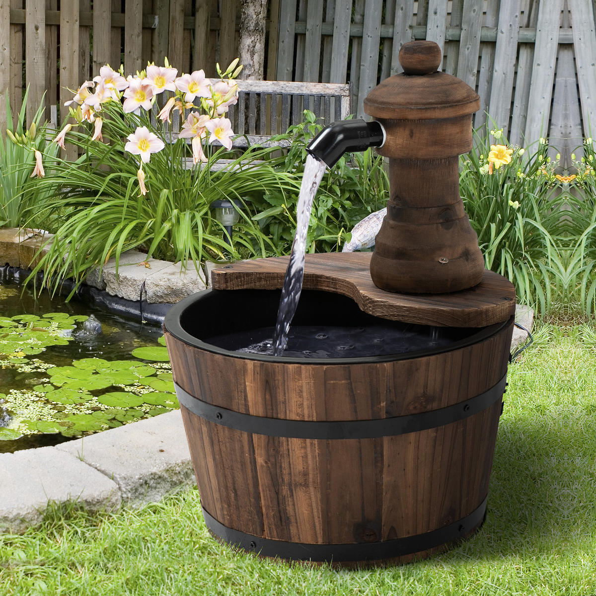 GARTENBRUNNEN DE-10093 mit Holzeimer und Hahn Naturholz - Naturfarben, Holz (27/27/37cm) - ComfortXL
