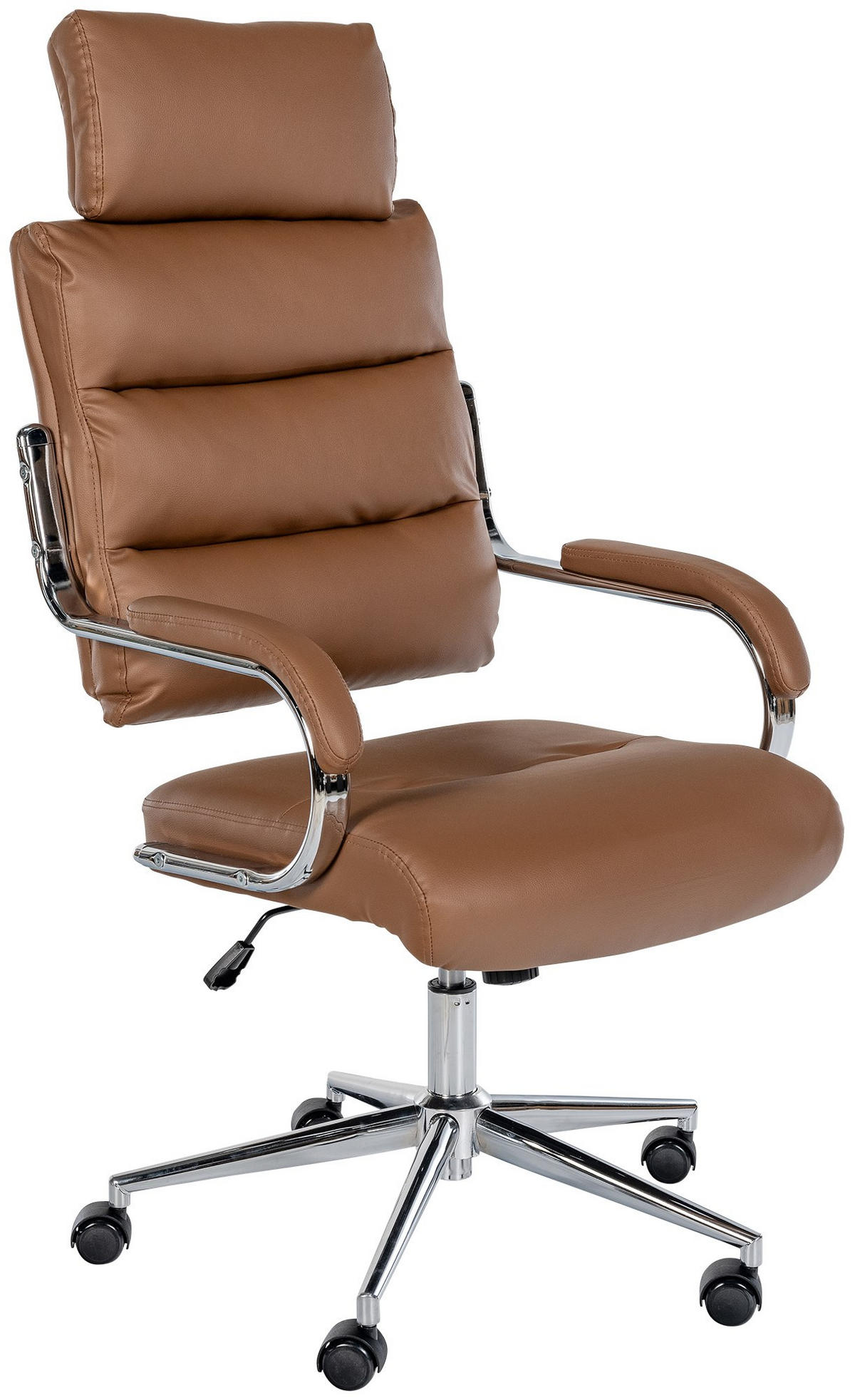 DREHSTUHL Lederlook Hellbraun - Chromfarben/Hellbraun, Textil/Metall (61/119/78cm) - CLP