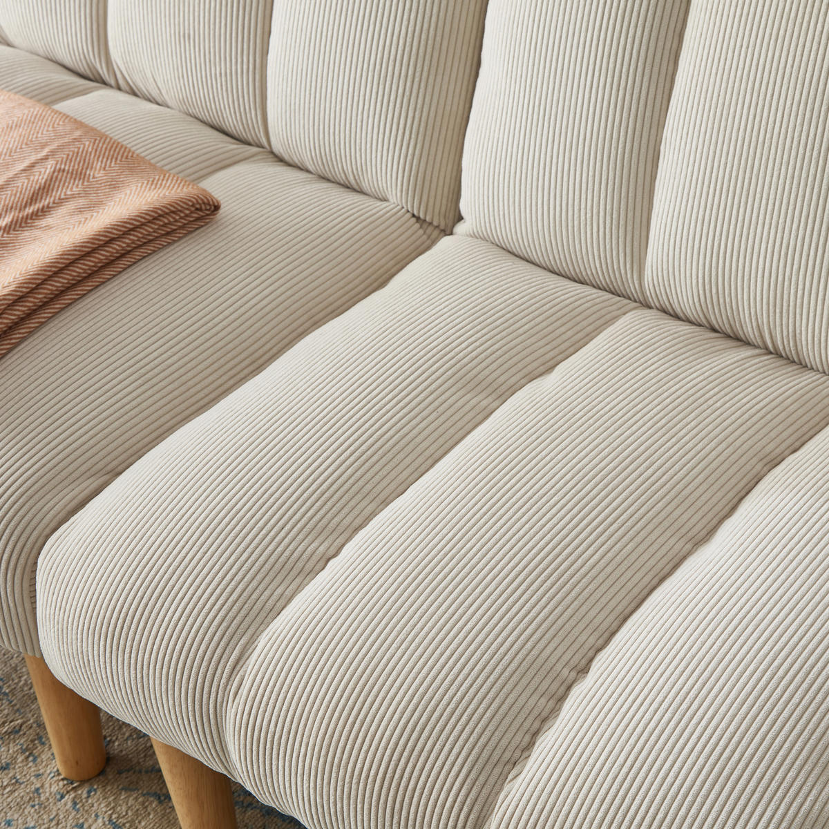 2-SITZER SCHLAFSOFA Cord Beige mit 3-Fach Verstellbarer Rückenlehne - Beige, Holzwerkstoff/Textil (167/72/82cm) - WISHDOR