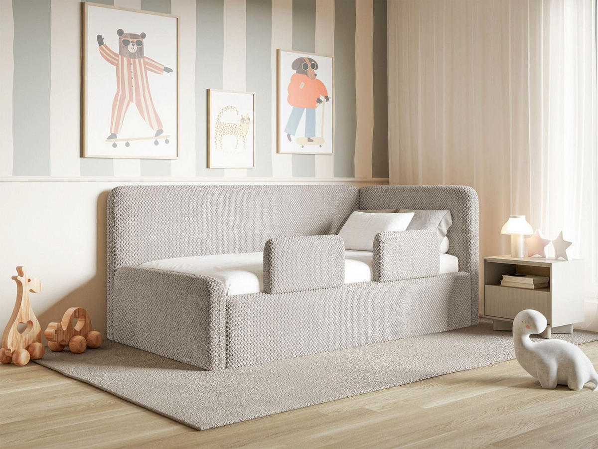 JUGENDBETT Fanko Samt Greige 90x200 cm - Taupe/Schwarz, Kunststoff/Textil (90/200cm) - Selsey