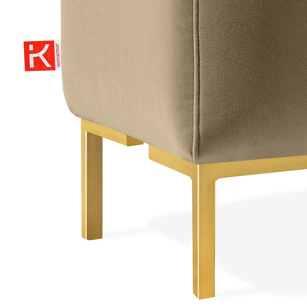 SITZHOCKER Polsterhocker PECCO, Veloursstoff - Beige/Goldfarben, Holz/Textil (60/50/50cm) - KONSIMO®
