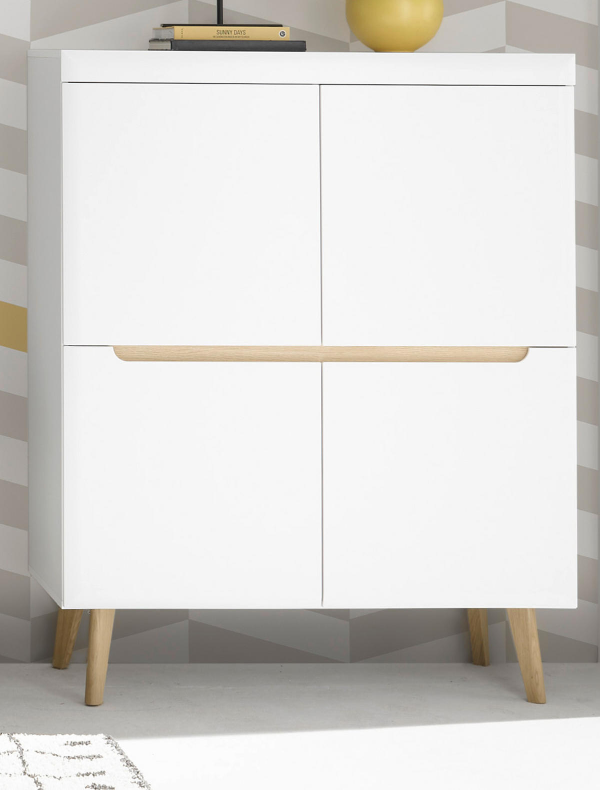 HIGHBOARD weiß matt, Eiche, skandinavisch 107 x 134 cm, Anrichte mit Soft-Close-Funktion - Eichefarben/Weiß, Holz/Holzwerkstoff (107/134/40cm) - Furn.Design