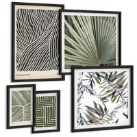 BILDER SET 5er Set - 50x50 cm & 20x30 cm & 40x60 cm Schwarzer Rahmen - Formmuster in Grün - Schwarz, Kunststoff (40/60cm) - TULUP