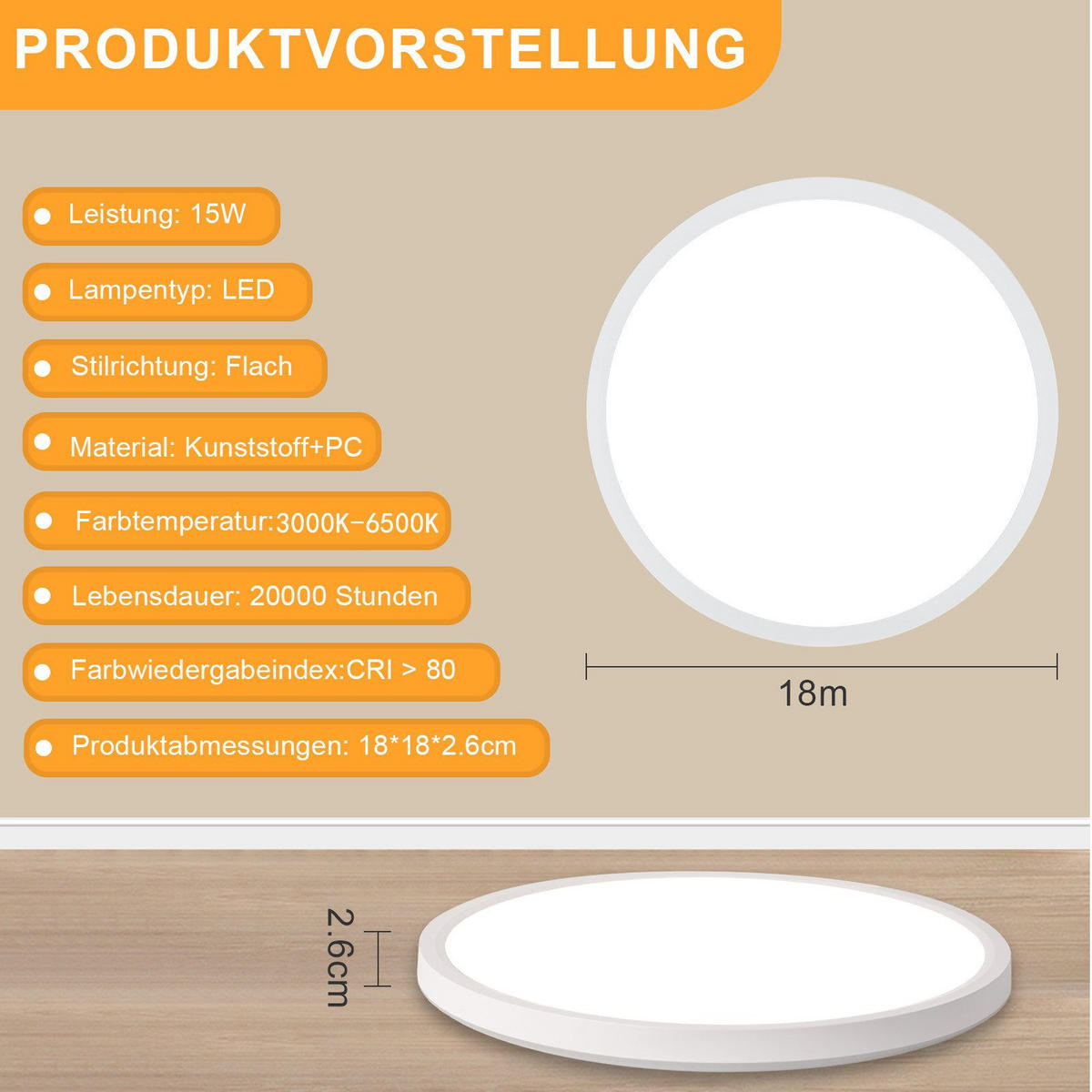 LED-DECKENLEUCHTE Mak 18/18/2.6 cm - Weiß, Kunststoff (18/18/2.6cm) - Nettlife