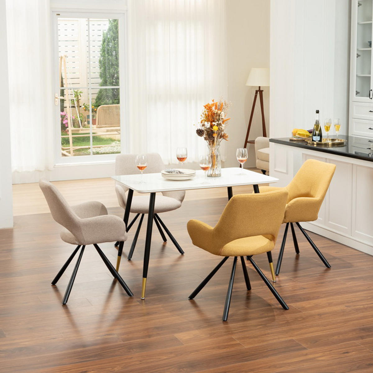 ARMLEHNSTUHL-SET 4 Stück in Eisen Webstoff - Multicolor, Metall (48.5/81/58cm) - Meubles Cosy