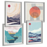BILDER SET 4er Set - 50x50 cm & 40x60 cm Silberner Rahmen - Japanische Berglandschaften - Silberfarben, Kunststoff (50/50cm) - TULUP