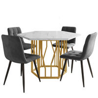 ESSGRUPPE DE-39174 sechseckiger Tisch mit 4 Stühlen Grau/Gold - Grau, Holzwerkstoff (115.5/75/100cm) - ComfortXL