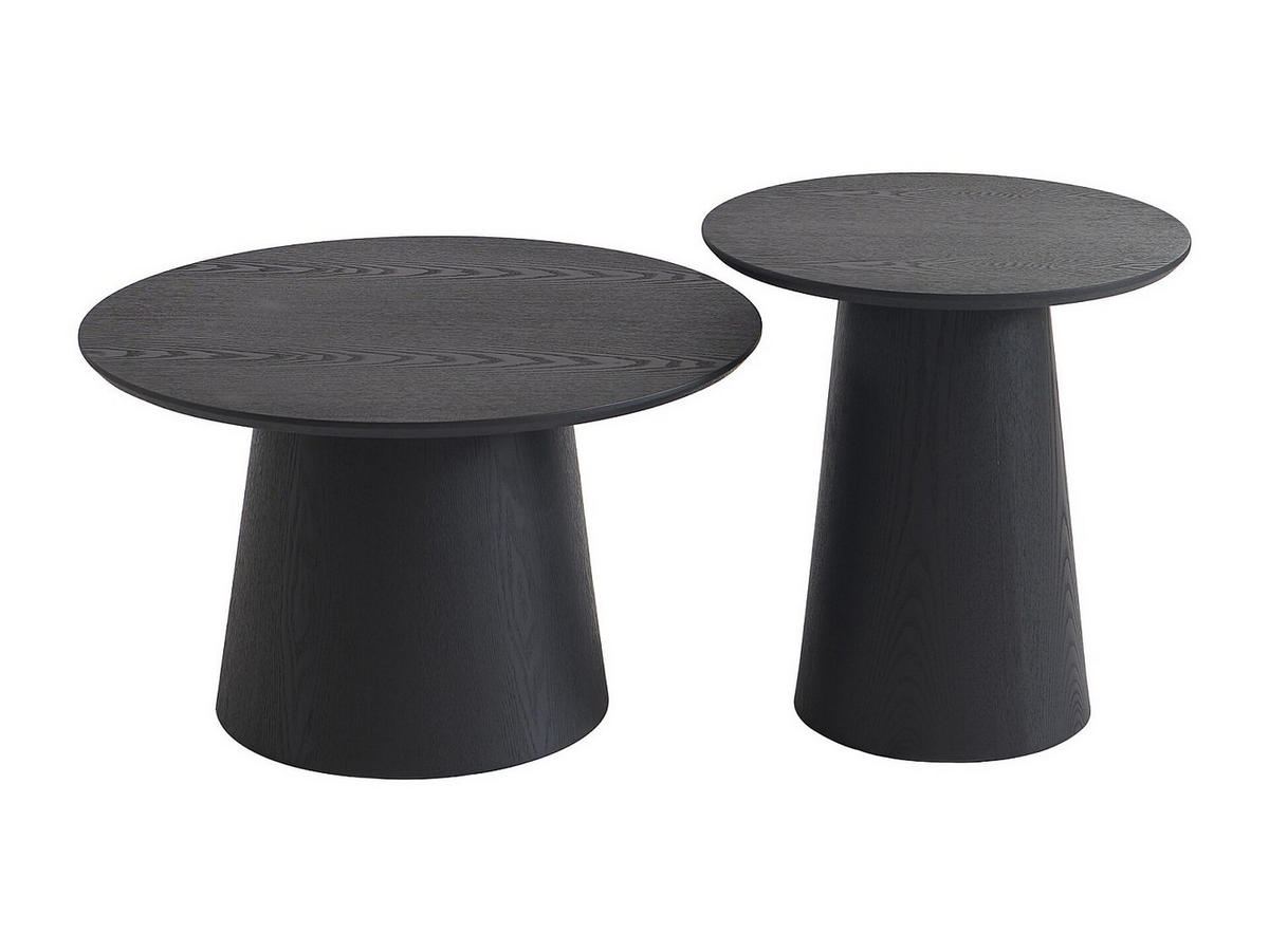 2ER-SET Couchtisch-Set - Eichenfurnier - Schwarz - PIARI - Schwarz, Holz (70/70/50cm) - Vente-Unique