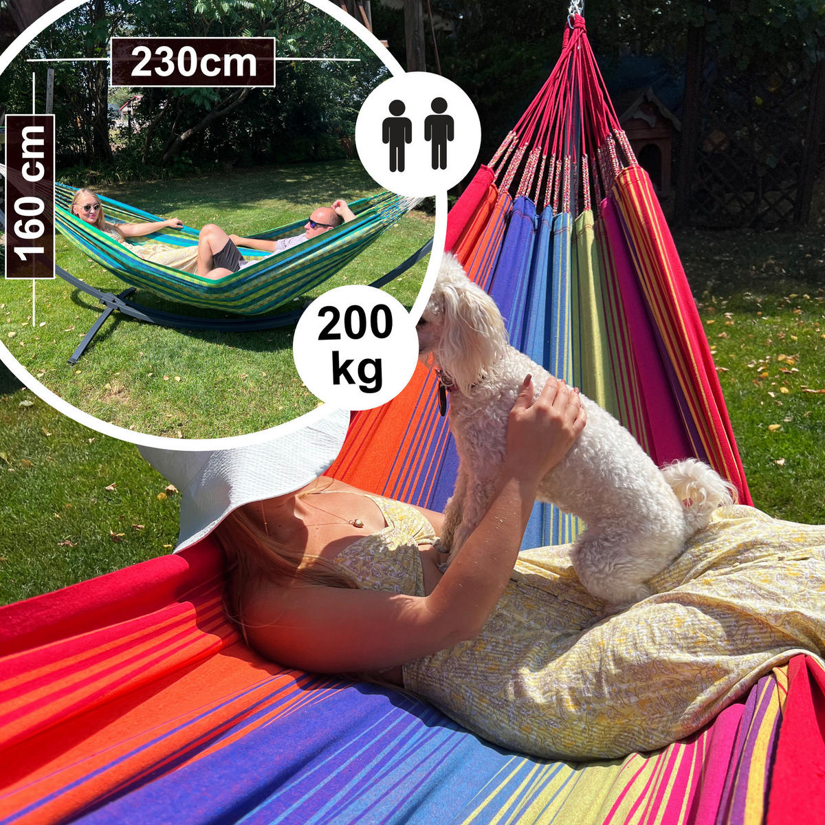 HÄNGEMATTE mit Gestell, 2 Personen, XXL, 200 kg, Metall, Arriba Bunt, einfache Montage - Multicolor, Metall (370/130/120cm) - Potenza