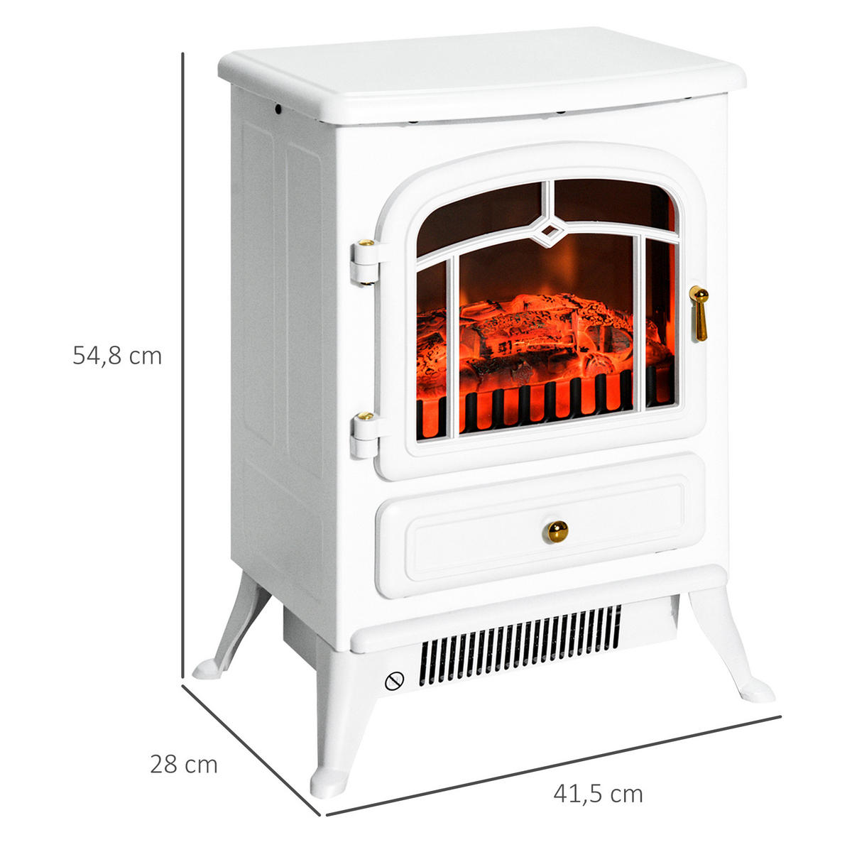 ELEKTROKAMIN, 950/1850W, Überhitzungs-Schutz, Weiß, 41,5 x 28 x 54,8 cm - Weiß, Metall (28/54.8/41.5cm) - HOMCOM