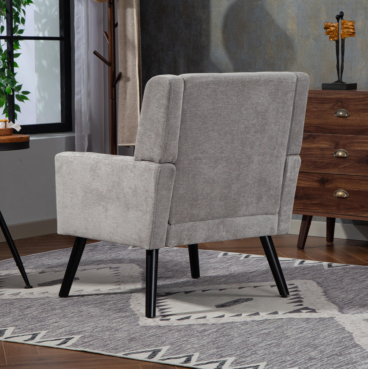 SESSEL 76/68/88 cm hellgrau aus Leinen und Massivholz mit Tufting und ergonomischer Polsterung - Hellgrau, Textil (76/88/68cm) - OKWISH